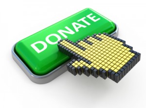Donate web button. Computer icon isolated on white